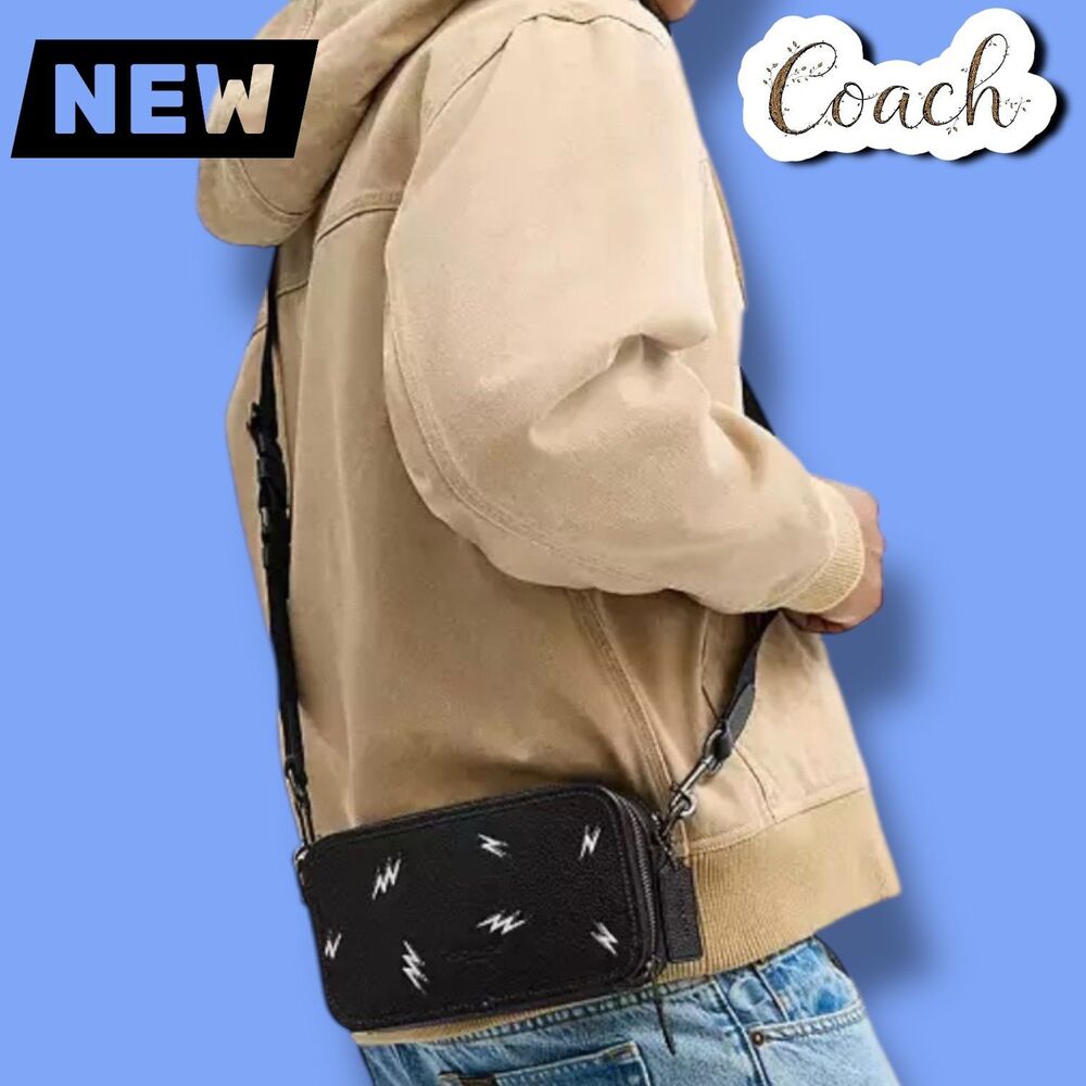 🔴New NWT Coach Wyatt Crossbody Bag with Lightning Bolt Print – Black - Picture 3 of 5
